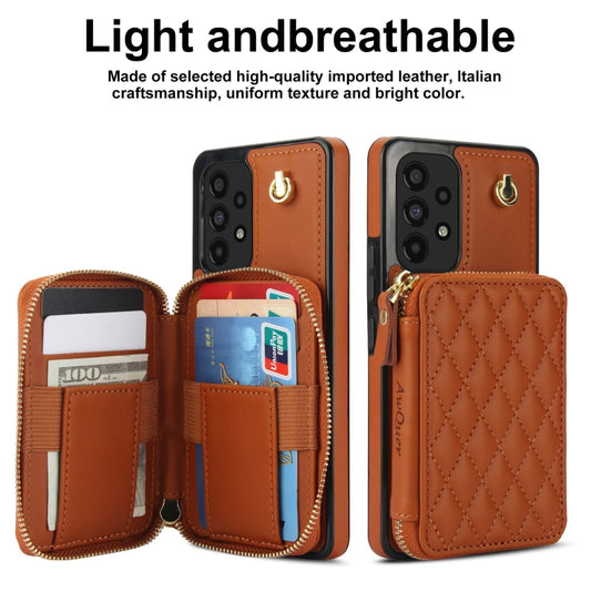 For Samsung Galaxy A73 4G / 5G AwQuer Crossbody Zipper Wallet Rhombic Leather Back Phone Case(Brown) - Galaxy Phone Cases by Awquer | Online Shopping UK | buy2fix