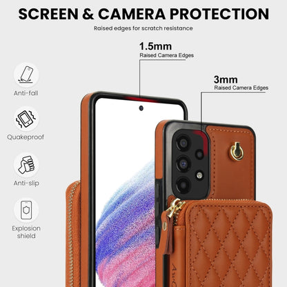 For Samsung Galaxy A73 4G / 5G AwQuer Crossbody Zipper Wallet Rhombic Leather Back Phone Case(Brown) - Galaxy Phone Cases by Awquer | Online Shopping UK | buy2fix