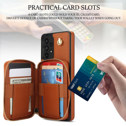 For Samsung Galaxy A73 4G / 5G AwQuer Crossbody Zipper Wallet Rhombic Leather Back Phone Case(Brown) - Galaxy Phone Cases by Awquer | Online Shopping UK | buy2fix