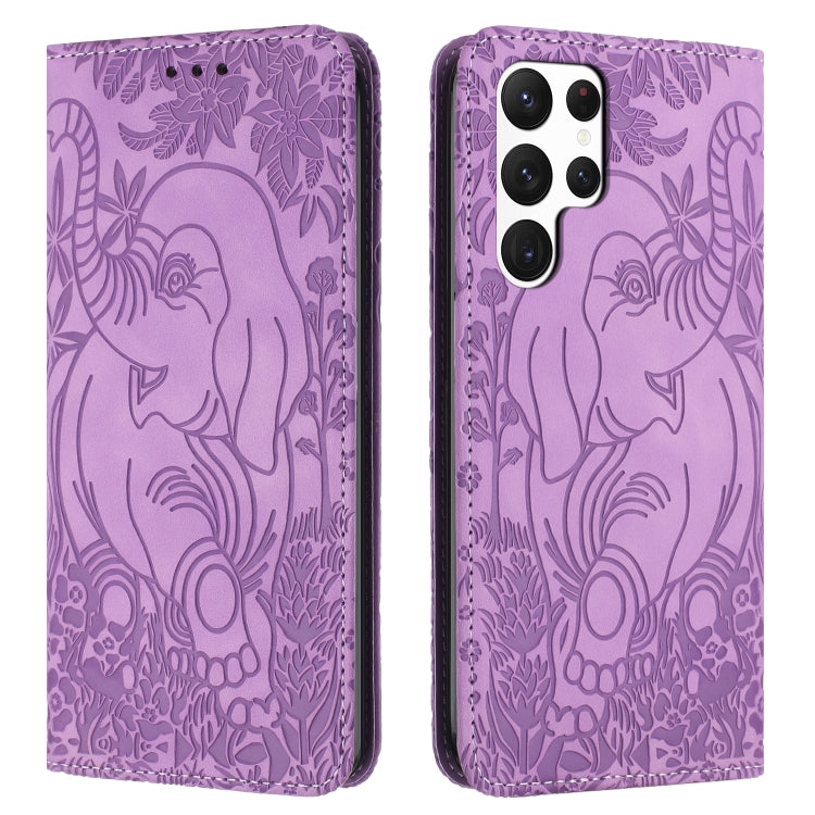 For Samsung Galaxy S25 Ultra 5G Retro Elephant Embossed Leather Phone Case(Purple) by buy2fix