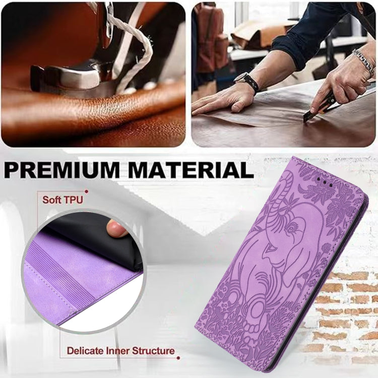 For Samsung Galaxy S25 Ultra 5G Retro Elephant Embossed Leather Phone Case(Purple) by buy2fix