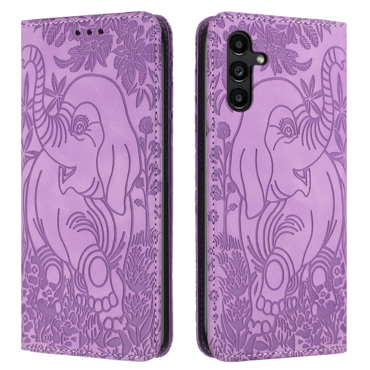 For Samsung Galaxy S25+ 5G Retro Elephant Embossed Leather Phone Case(Purple) by buy2fix