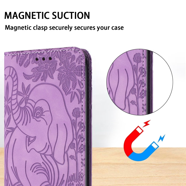 For Samsung Galaxy S25+ 5G Retro Elephant Embossed Leather Phone Case(Purple) by buy2fix