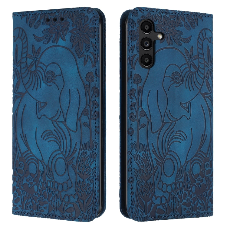 For Samsung Galaxy S25 5G Retro Elephant Embossed Leather Phone Case(Blue) by buy2fix