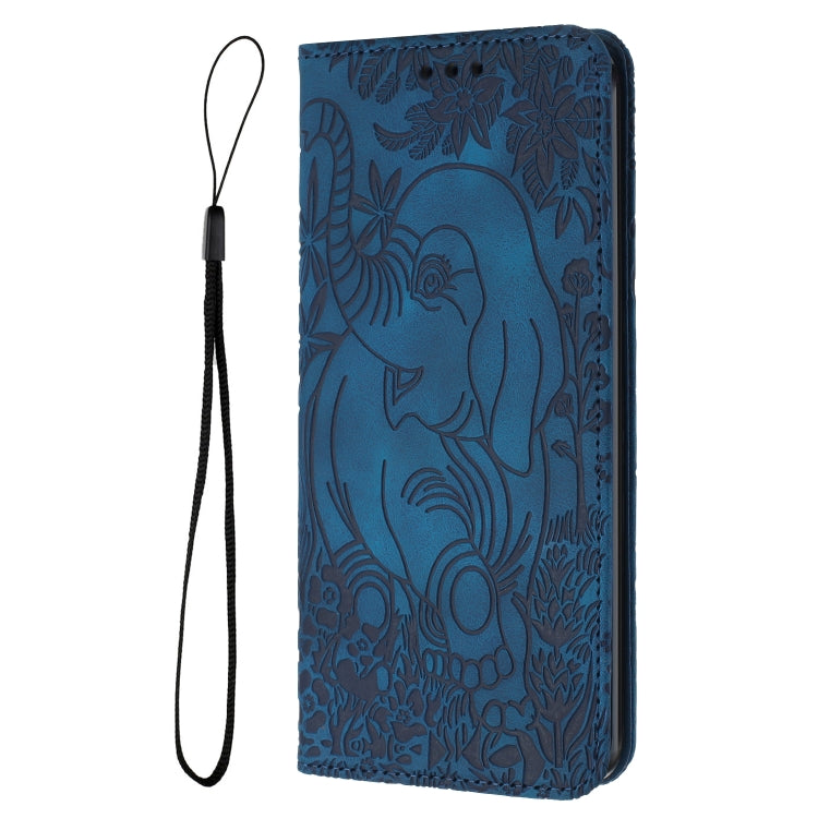 For Samsung Galaxy S25 5G Retro Elephant Embossed Leather Phone Case(Blue) by buy2fix