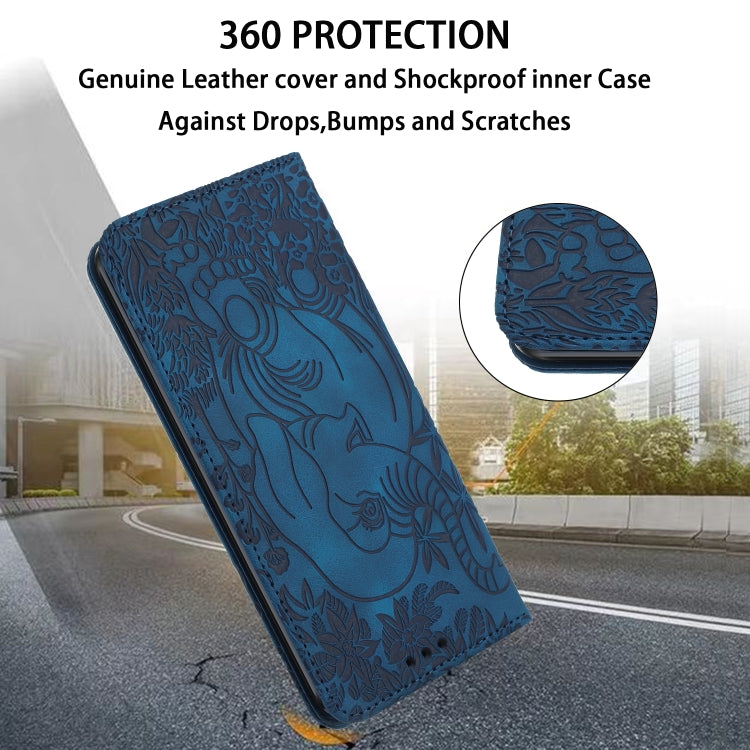 For Samsung Galaxy S25 5G Retro Elephant Embossed Leather Phone Case(Blue) by buy2fix