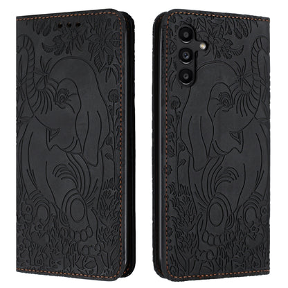 For Samsung Galaxy S25 5G Retro Elephant Embossed Leather Phone Case(Black) by buy2fix