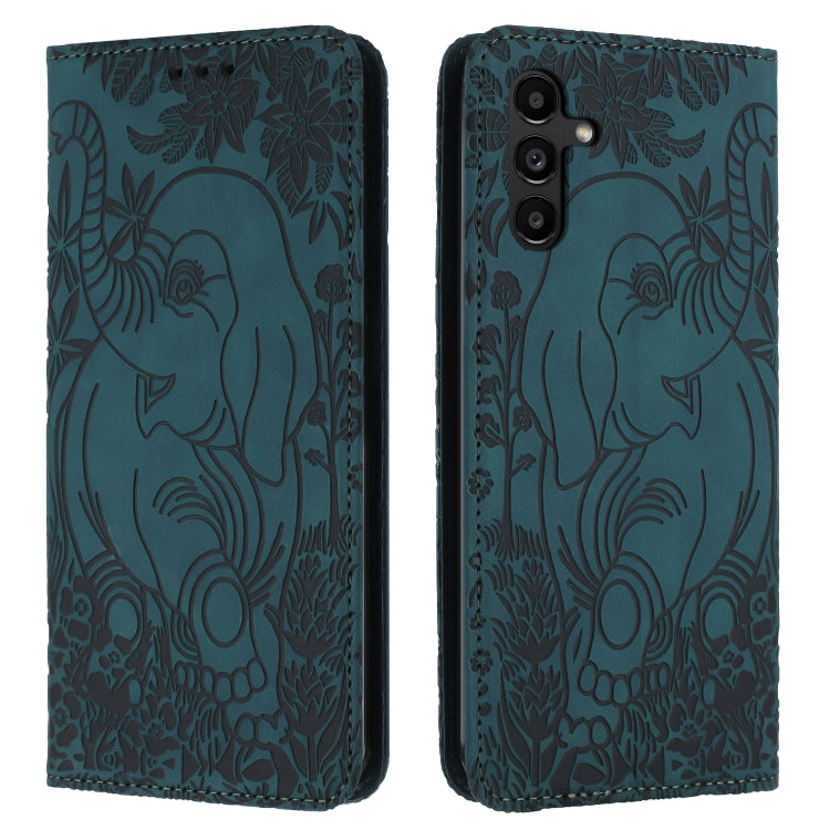 For Samsung Galaxy S25 5G Retro Elephant Embossed Leather Phone Case(Green) by buy2fix