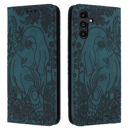 For Samsung Galaxy S25 5G Retro Elephant Embossed Leather Phone Case(Green) by buy2fix