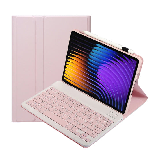 For Xiaomi Pad 7 / 7 Pro 11.2 inch A0N13 Ultra-thin Detachable Bluetooth Keyboard Leather Tablet Case(Pink White) - Xiaomi Keyboard by buy2fix | Online Shopping UK | buy2fix