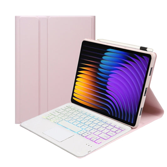 For Xiaomi Pad 7 / 7 Pro 11.2 inch A0N13-AS Ultra-thin Detachable Backlight Bluetooth Keyboard Leather Tablet Case with Touchpad(Pink White) - Xiaomi Keyboard by buy2fix | Online Shopping UK | buy2fix