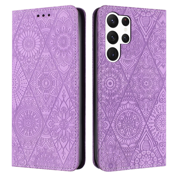 For Samsung Galaxy S25 Ultra 5G Ethnic Embossed Adsorption Leather Phone Case(Purple) by buy2fix