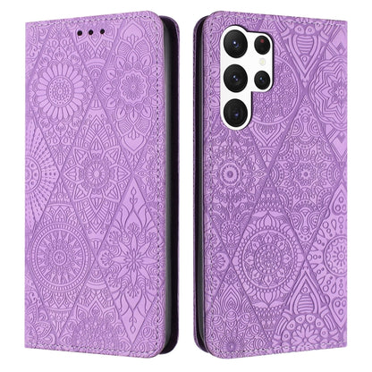 For Samsung Galaxy S25 Ultra 5G Ethnic Embossed Adsorption Leather Phone Case(Purple) by buy2fix
