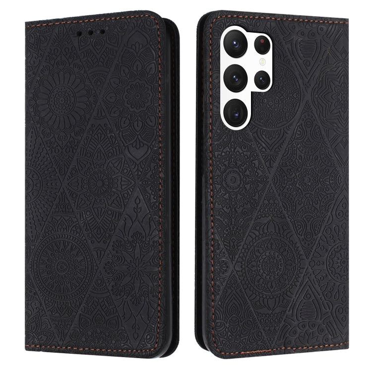 For Samsung Galaxy S25 Ultra 5G Ethnic Embossed Adsorption Leather Phone Case(Black) by buy2fix
