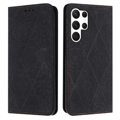For Samsung Galaxy S25 Ultra 5G Ethnic Embossed Adsorption Leather Phone Case(Black) by buy2fix