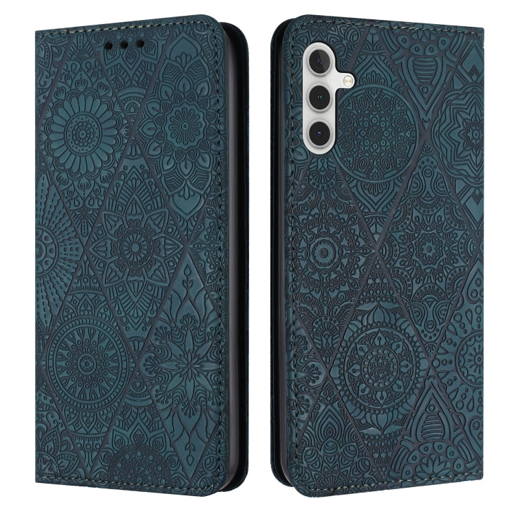 For Samsung Galaxy S25+ 5G Ethnic Embossed Adsorption Leather Phone Case(Blue) by buy2fix