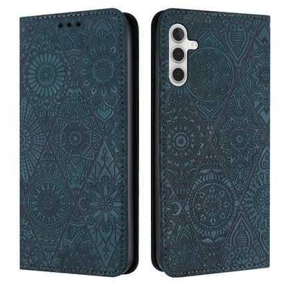 For Samsung Galaxy S25+ 5G Ethnic Embossed Adsorption Leather Phone Case(Blue) by buy2fix