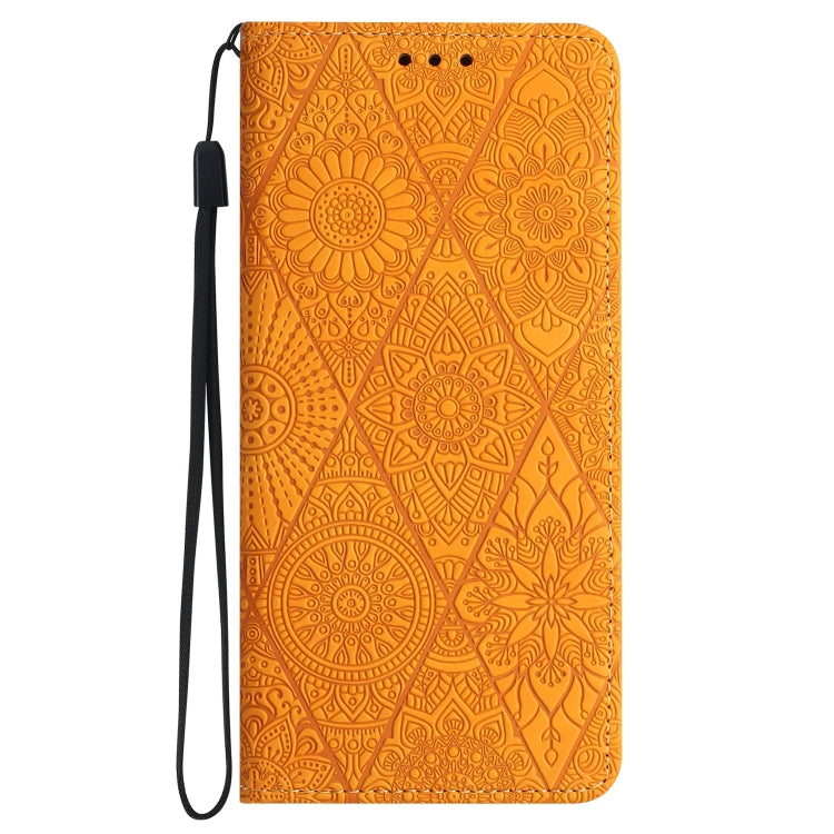 For Samsung Galaxy S25 5G Ethnic Embossed Adsorption Leather Phone Case(Yellow) by buy2fix