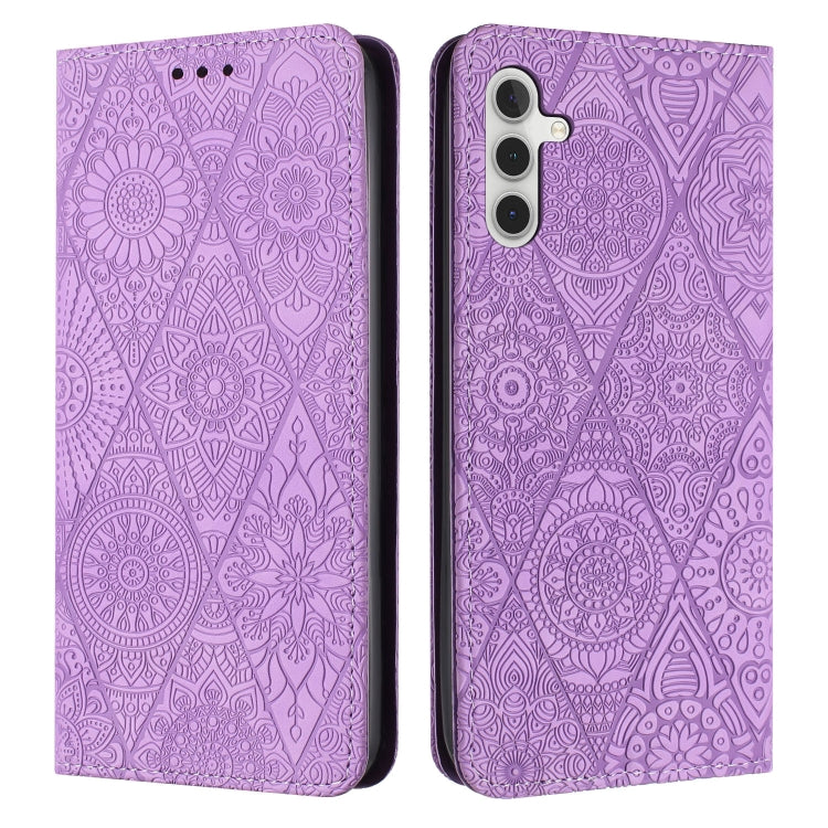 For Samsung Galaxy S25 5G Ethnic Embossed Adsorption Leather Phone Case(Purple) by buy2fix