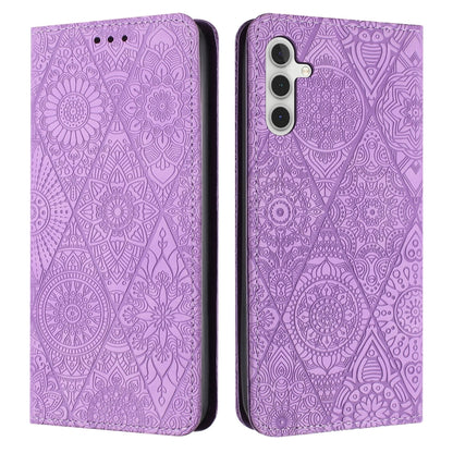 For Samsung Galaxy S25 5G Ethnic Embossed Adsorption Leather Phone Case(Purple) by buy2fix