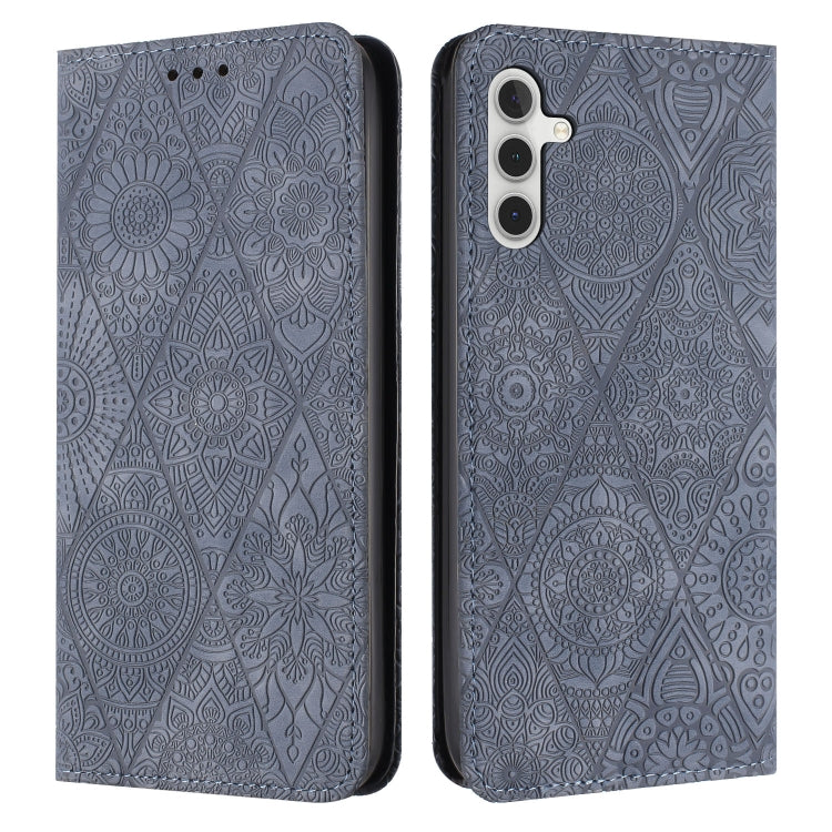 For Samsung Galaxy S25 5G Ethnic Embossed Adsorption Leather Phone Case(Grey) by buy2fix