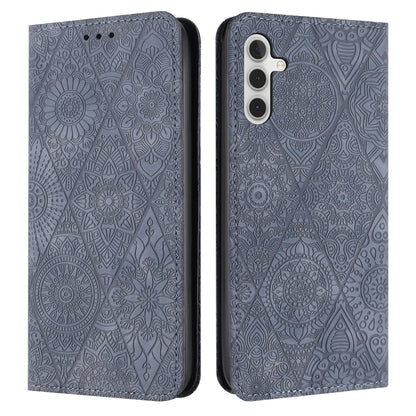 For Samsung Galaxy S25 5G Ethnic Embossed Adsorption Leather Phone Case(Grey) by buy2fix