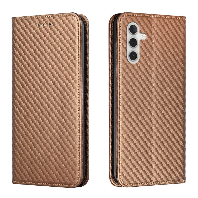 For Samsung Galaxy S25 5G Carbon Fiber Texture Magnetic Flip Leather Phone Case(Brown) by buy2fix