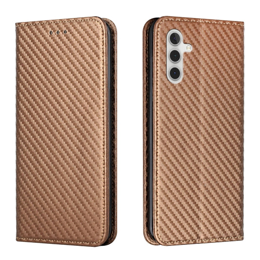 For Samsung Galaxy S25 5G Carbon Fiber Texture Magnetic Flip Leather Phone Case(Brown) by buy2fix