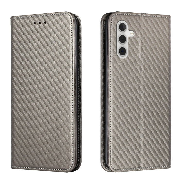 For Samsung Galaxy S25 5G Carbon Fiber Texture Magnetic Flip Leather Phone Case(Grey) by buy2fix