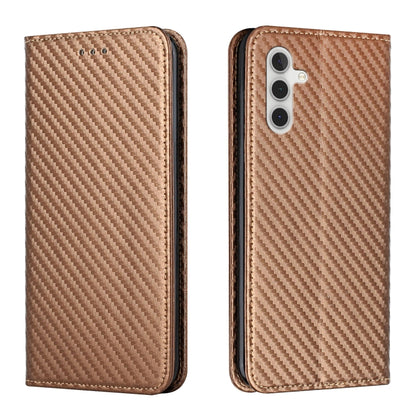 For Samsung Galaxy S25+ 5G Carbon Fiber Texture Magnetic Flip Leather Phone Case(Brown) by buy2fix