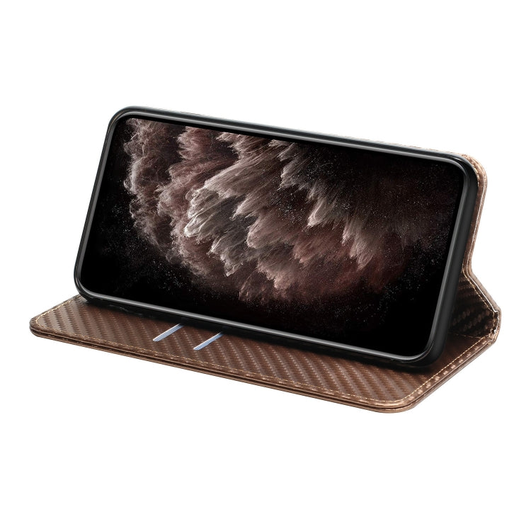 For Samsung Galaxy S25+ 5G Carbon Fiber Texture Magnetic Flip Leather Phone Case(Brown) by buy2fix