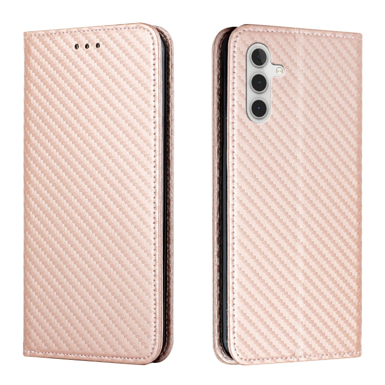 For Samsung Galaxy S25+ 5G Carbon Fiber Texture Magnetic Flip Leather Phone Case(Rose Gold) by buy2fix