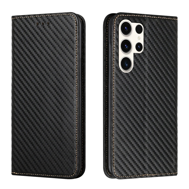 For Samsung Galaxy S25 Ultra 5G Carbon Fiber Texture Magnetic Flip Leather Phone Case(Black) by buy2fix
