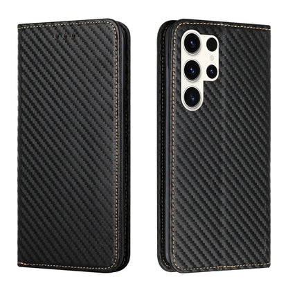 For Samsung Galaxy S25 Ultra 5G Carbon Fiber Texture Magnetic Flip Leather Phone Case(Black) by buy2fix
