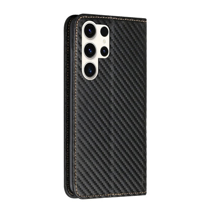 For Samsung Galaxy S25 Ultra 5G Carbon Fiber Texture Magnetic Flip Leather Phone Case(Black) by buy2fix