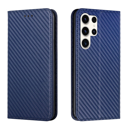 For Samsung Galaxy S25 Ultra 5G Carbon Fiber Texture Magnetic Flip Leather Phone Case(Blue) by buy2fix