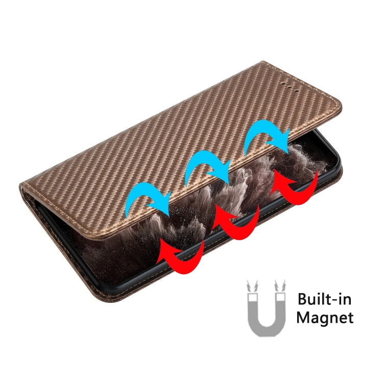 For Samsung Galaxy S25 Ultra 5G Carbon Fiber Texture Magnetic Flip Leather Phone Case(Brown) by buy2fix