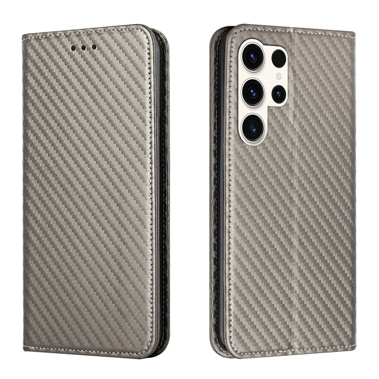 For Samsung Galaxy S25 Ultra 5G Carbon Fiber Texture Magnetic Flip Leather Phone Case(Grey) by buy2fix