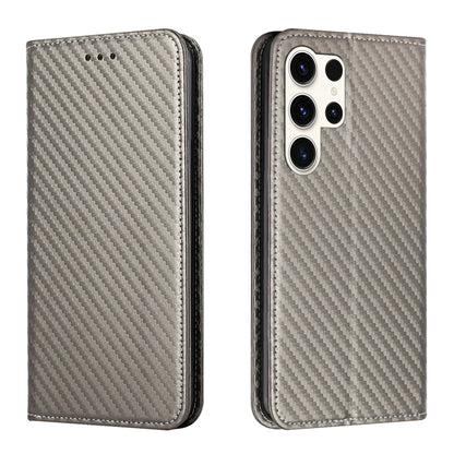 For Samsung Galaxy S25 Ultra 5G Carbon Fiber Texture Magnetic Flip Leather Phone Case(Grey) by buy2fix