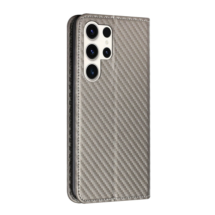 For Samsung Galaxy S25 Ultra 5G Carbon Fiber Texture Magnetic Flip Leather Phone Case(Grey) by buy2fix