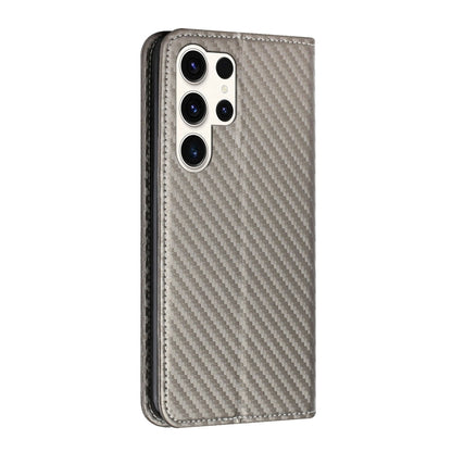 For Samsung Galaxy S25 Ultra 5G Carbon Fiber Texture Magnetic Flip Leather Phone Case(Grey) by buy2fix