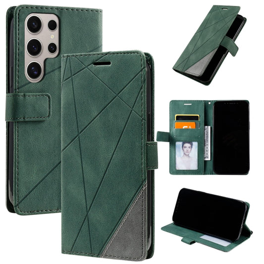 For Samsung Galaxy S25 Ultra 5G Skin Feel Splicing Leather Phone Case(Green) by buy2fix