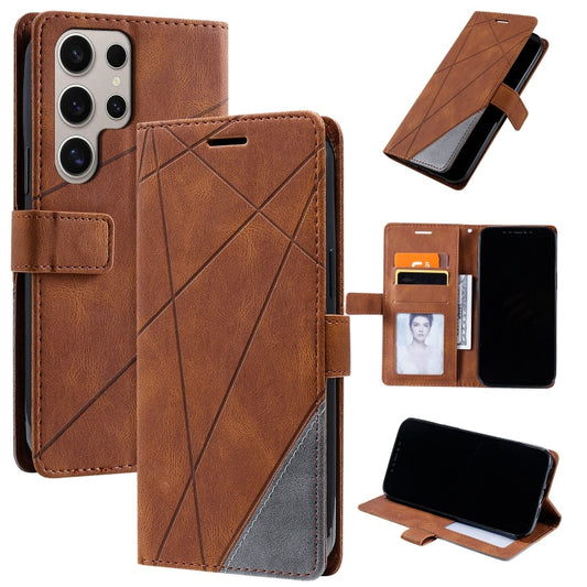 For Samsung Galaxy S25 Ultra 5G Skin Feel Splicing Leather Phone Case(Brown) by buy2fix