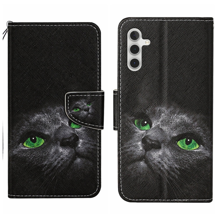 For Samsung Galaxy S25 5G Colored Drawing Pattern Leather Phone Case(Black Cat) by buy2fix