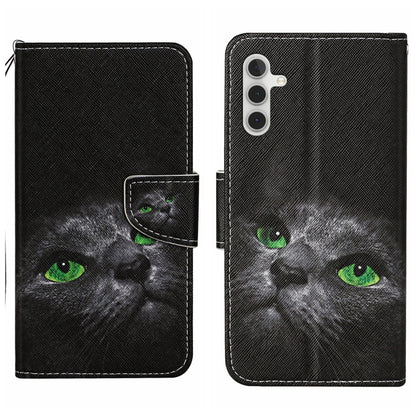 For Samsung Galaxy S25 5G Colored Drawing Pattern Leather Phone Case(Black Cat) by buy2fix
