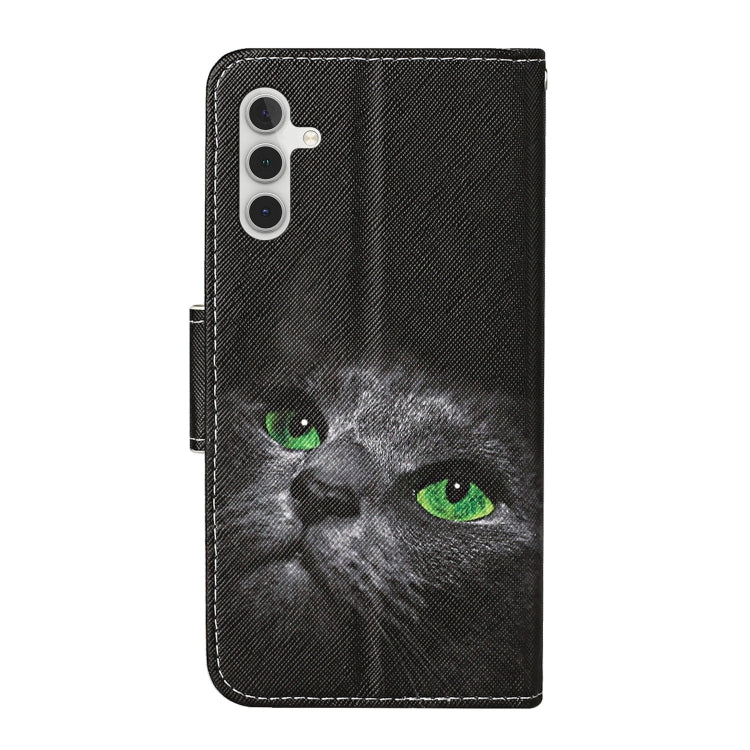 For Samsung Galaxy S25 5G Colored Drawing Pattern Leather Phone Case(Black Cat) by buy2fix