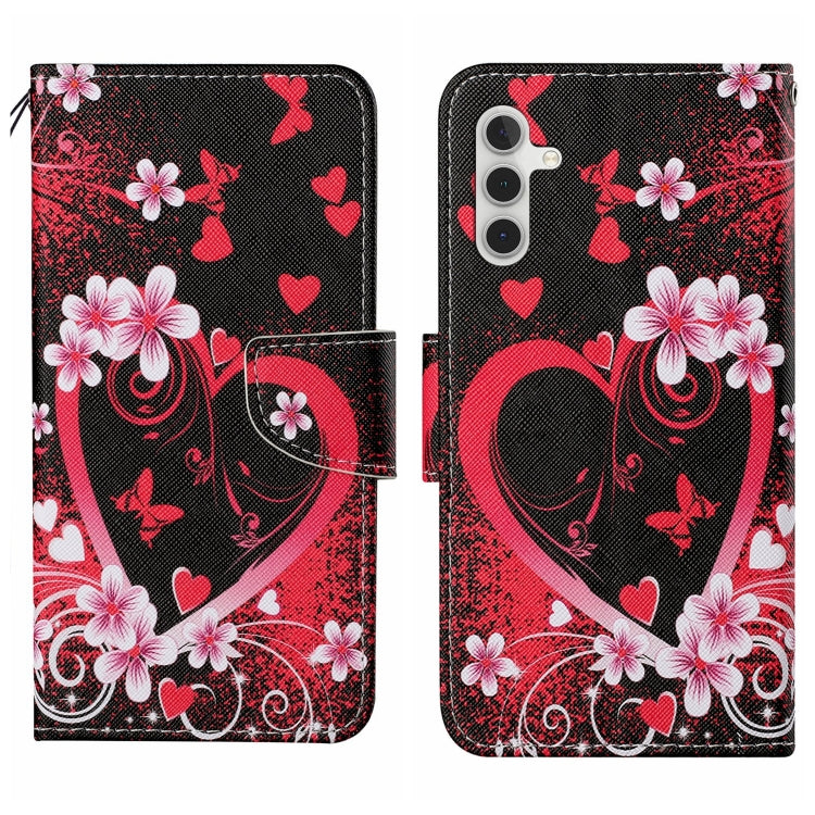 For Samsung Galaxy S25 5G Colored Drawing Pattern Leather Phone Case(Red Heart) by buy2fix