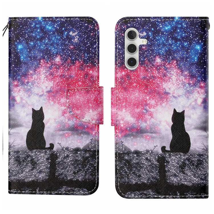 For Samsung Galaxy S25 5G Colored Drawing Pattern Leather Phone Case(Star Sky Cat) by buy2fix