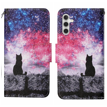 For Samsung Galaxy S25 5G Colored Drawing Pattern Leather Phone Case(Star Sky Cat) by buy2fix