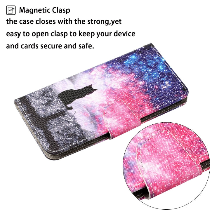 For Samsung Galaxy S25 5G Colored Drawing Pattern Leather Phone Case(Star Sky Cat) by buy2fix